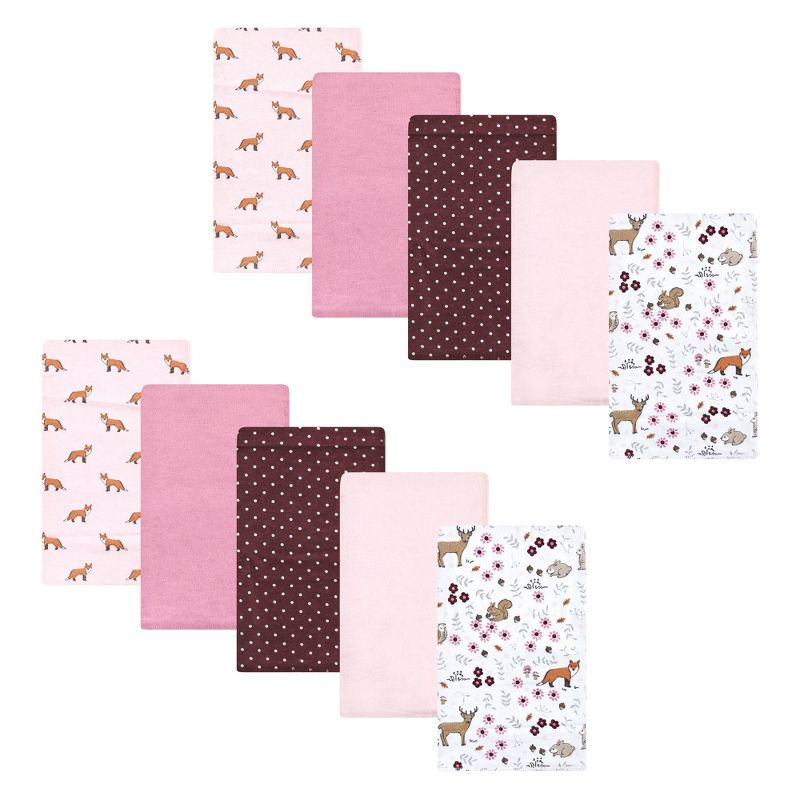 Hudson Baby Infant Girl Cotton Flannel Burp Cloths, Woodland Floral, One Size, 1 of 9