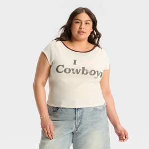 Women's "I Heart Cowboys" Short Sleeve Graphic Baby T-Shirt - Cream - 1 of 3