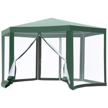 Outsunny 13' x 11' Outdoor Party Tent Hexagon Sun Shelter Canopy with Protective Mesh Screen Walls & Proper Sun Protection
