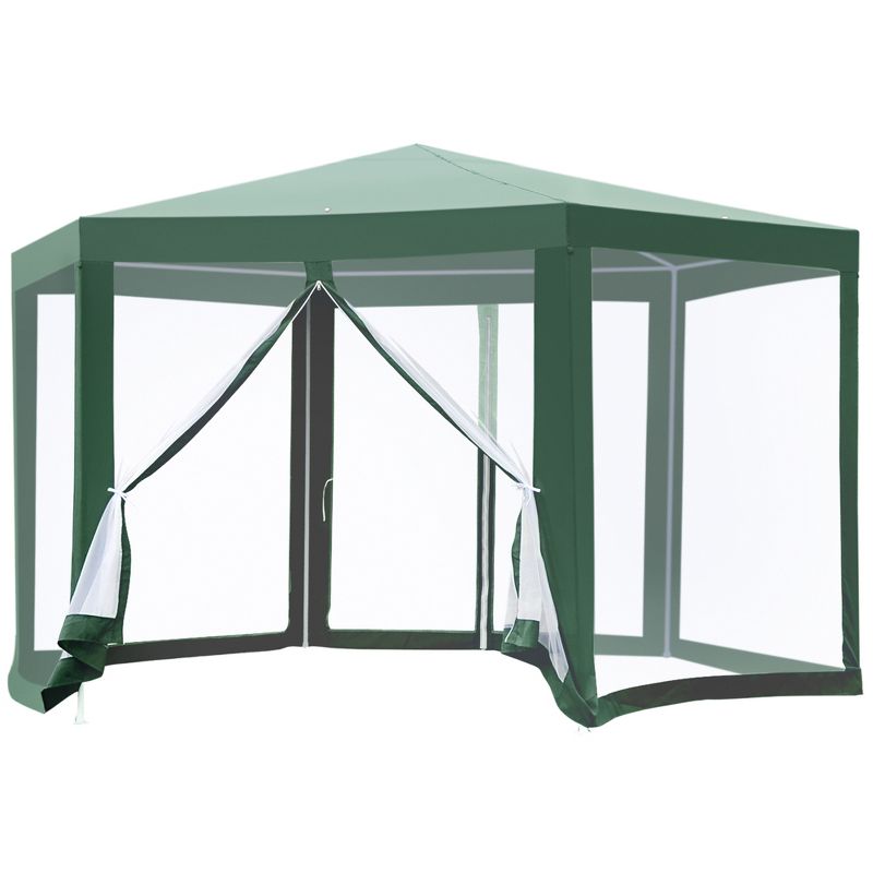 Outsunny 13' x 11' Outdoor Party Tent Hexagon Sun Shelter Canopy with Protective Mesh Screen Walls & Proper Sun Protection, 1 of 9