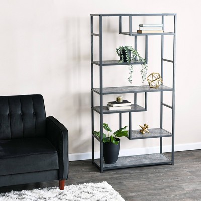 Slate Gray 65" Industrial Metal and Laminate Bookshelf