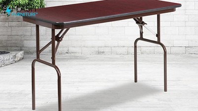 Mahogany Laminate Folding Banquet Table with Metal Frame