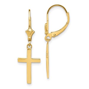 Black Bow Jewelry Polished Hollow Cross Lever Back Earrings in 14k Yellow Gold - 1 of 4