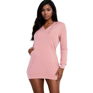 Slickblue Women's French Terry Hoodie Mini Dress, Long Sleeve Pullover Style, Casual Fit, 7 Color Options, Size S-L - 1 of 4