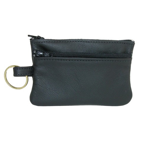 Women's Genuine Leather Coin Purse Mini Pouch Change Wallet with Key Ring, Black