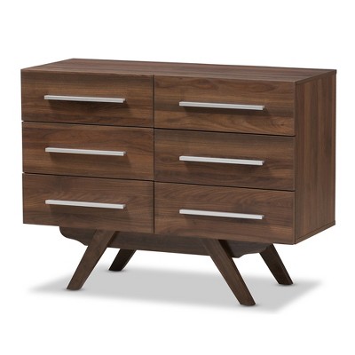 Auburn Mid-Century Modern Walnut Finished Wood 6 Drawer Dresser Brown - Baxton Studio