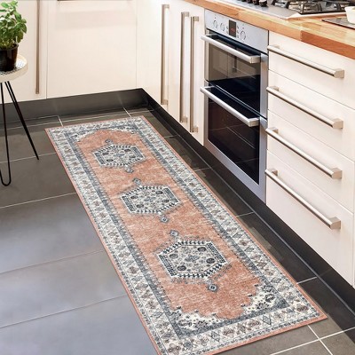 Vintage Floral Rugs for Living Room Bedroom Persian Area Rug Medallion Low Pile Non-Slip Carpet