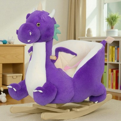 Mshliw Plush Dragon Rocking Horse with Sounds, Wooden Base and Safety Belt, Soft Ride-On Toy with Seat for Toddlers, Birthday Gift, Christmas gift