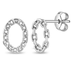 Chained Oval Standard Back Sterling Silver Earrings - In Season Jewelry - 1 of 4