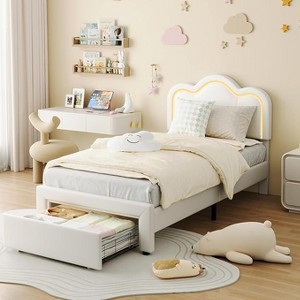 Twin Upholstered Bed Frame With Adjustable Headboard, Velvet Princess Platform Bed Frame for Kids/Girls, Wooden Slats Support£¬Easy Assembly - 1 of 4