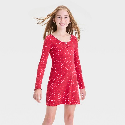 Girls' Long Sleeve Knit Dress - art class™ Red S