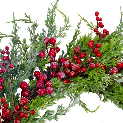 Frosted Red Berries and Cedar Artificial Christmas Wreath 26-Inch