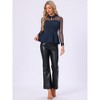 INSPIRE CHIC Women's Mesh Sheer Long Sleeve Turn Down Collar Keyhole Peplum Top - 3 of 4