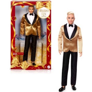 Barbie Signature 2025 Holiday Blonde Ken Collectible Fashion Doll wearing Full Suit with Golden Jacket - 1 of 4