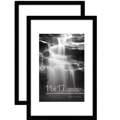 Americanflat 11x17 Picture Frame with Mat for 8x12, Black, 2 Pack