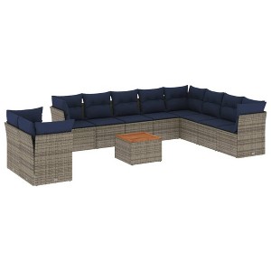 vidaXL 11 Piece Patio Sofa Set with Cushions - Gray Poly Rattan - 1 of 4
