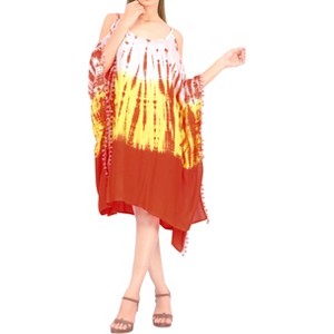 HAPPY BAY Women's Swim Cover Up Vacation Swimwear Mini Bathing Suit Beachwear Summer Loose Beach Dress 1X-2X Orange Tie Dye Design - 1 of 4