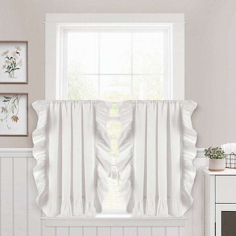 2pk 36&#34;x39&#34; Linen Ruffle Curtain Tiers White - Lush D&#233;cor, 1 of 7