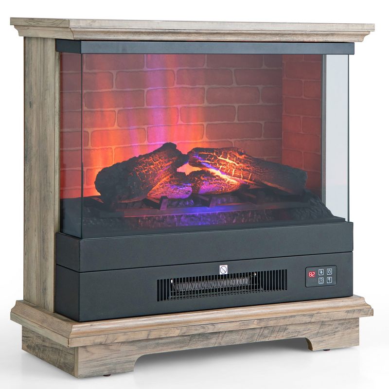 Costway 27'' Freestanding Electric Fireplace Heater w/ 3-Level Flame Thermostat, 1 of 11