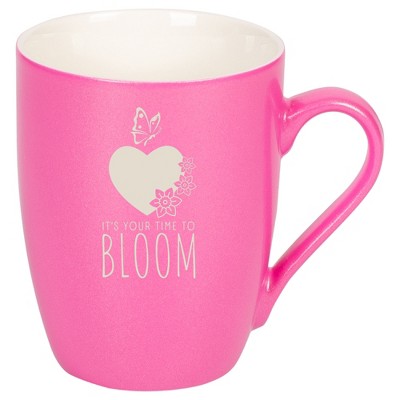 Elanze Designs It's Your Time To Bloom 10 Ounce Ceramic Laser-Etched Engraved Drinkware Mug, Metallic Princess Pink