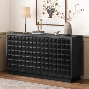Modern 4-Door Storage Cabinet with 3D Geometric Fronts and Metal Trim, Sideboard Buffet Cabinet for Living Room, Kitchen or Office - Cuddlewood - 1 of 4