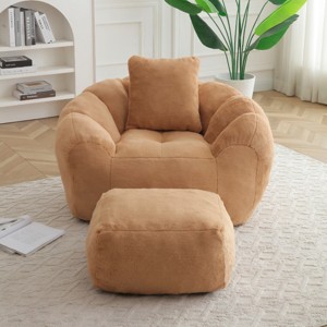 Oversized Faux Fur Bean Bag Chair with Footstool, Filled with Foam Large Shell Shaped Sofa for Adults and Kids-Baofuwish - 1 of 4