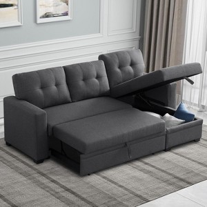 TIRAMISUBEST Reversible Sofa Couch, Sleeper Sofa Bed with Storage Chaise Pull Out Couch Bed for Living Room | Hidden Stroge | Removable Backrest - 1 of 4