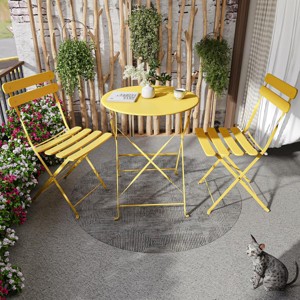 SEVOBAL 3-Piece Set Folding Bistro Table and Chairs Weather Resistant Conversation for Bistro Balcony Porch Yard Garden Indoor, Yellow, 38.3"*24"*6.7" - 1 of 4