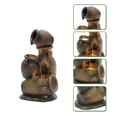 Rustic Brown Resin Tiered Urns Outdoor Fountain with LED Lights