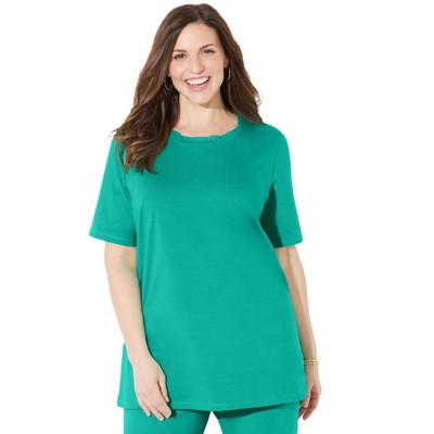 Catherines Women's Plus Size Suprema Crochet Trim Scoopneck
