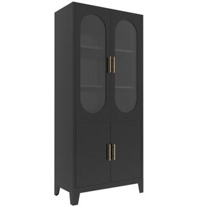 Modern Sideboard Decorative Storage Cabinet, CENGHU Console Table Cabinet with 2 Fluted Glass Doors for Living Room, Kitchen, Bedroom, Hallway - 1 of 4