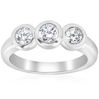 Pompeii3 3/4ct Bezel Past Present Future Diamond 3 Stone Engagement Ring White Gold 14 kt