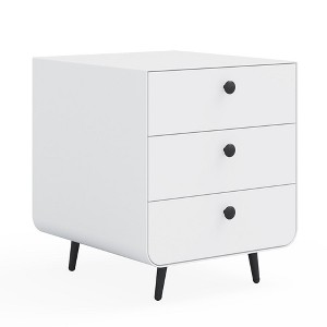 Modern Steel Bedside Table Cabinet with Circular Handles and 3 Drawers - White - 1 of 4