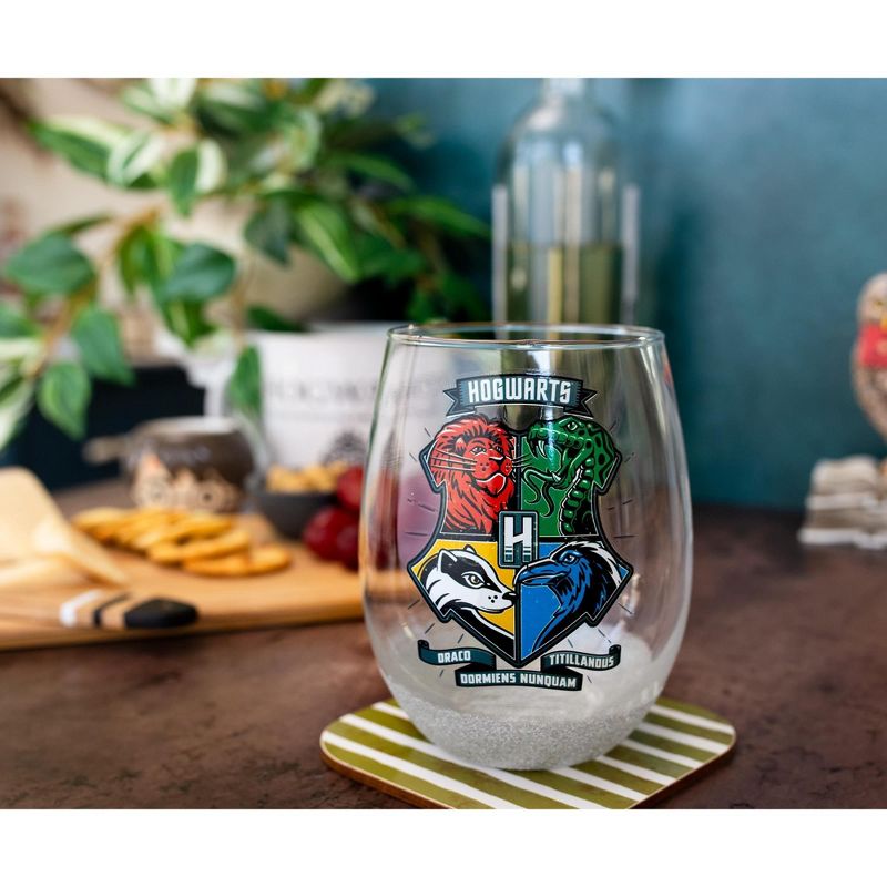 Silver Buffalo Harry Potter Animal Crests Teardrop Stemless Wine Glass | Holds 20 Ounces, 2 of 7