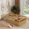 CAVINAS Twin/Full Size Modern Bed Frame with Heigh Guardrails,Pine Wood Floor Bed for Kids Room,Playroom - 2 of 4
