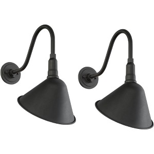 Franklin Iron Works Neihart Rustic Farmhouse Outdoor Wall Light Fixtures Set of 2 Black Gooseneck Arm Downlight 18" for Post Exterior Barn - 1 of 4