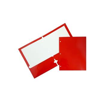 JAM Paper Laminated Glossy 3 Hole Punch Two-Pocket Folders Red 100/Box (385GHPREB)