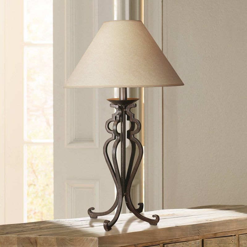 Franklin Iron Works Rustic Table Lamp Open Scroll 30" Tall Wrought Iron Parchment Empire Shade for Living Room Family Bedroom Bedside, 2 of 7