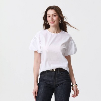 Women's Short Sleeve Woven Blouse - A New Day™ White M