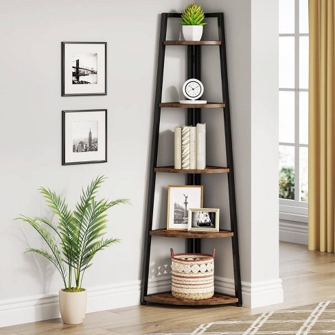 LITTLE TREE 70.7 Corner Bookshelf Rustic Brown