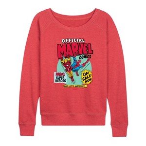 Women's - Marvel - Heroes Spider-Man Iron Man Lightweight French Terry Wide Neck Long Sleeve Graphic Shirt - 1 of 3