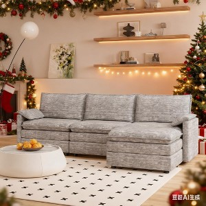 108"Modular Sectional Couch,Comfy Cloud Couch with Movable Ottoman, Modern Chenille L Shaped Deep Seat Sofa, Sectional Sofa for Living Room,Apartment - 1 of 4