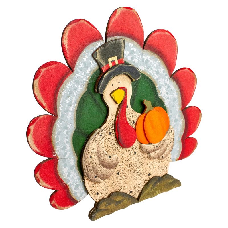 Northlight 9.75" Wooden Turkey with Pumpkin Thanksgiving Decoration, 2 of 5