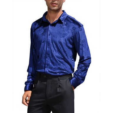 white christmas dresses Mens Royal Blue Linen Shirt and Pants Casual Outfit Set — MensUSA main image 1