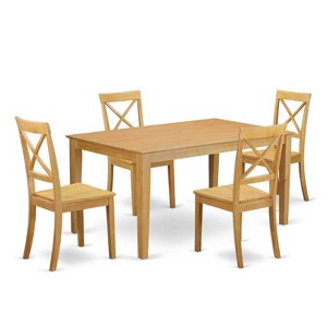 HomeStock 5-Piece Natural Oak Finish Solid Wood Top Dining Table with 4 Chairs - 1 of 4