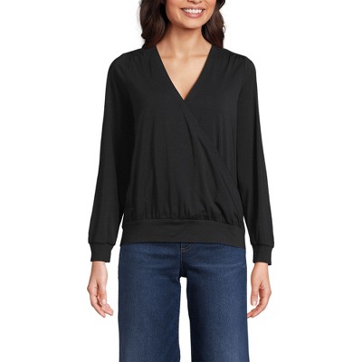 Lands' End Women's Long Sleeve Lightweight Jersey Surplice Blouse
