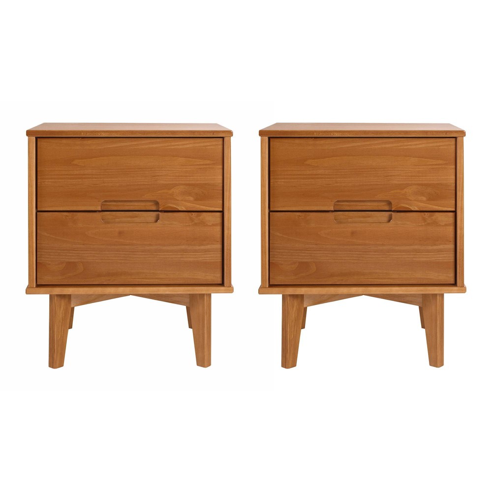 Set of 2 Mid-Century Modern Wood Nightstands Caramel - Saracina Home: Pine Construction, Storage Drawers -  84828523