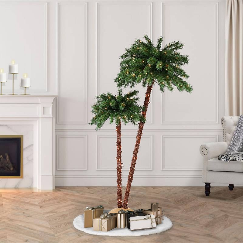 3.5ft/6ft Double Pre-lit Artificial Christmas Palm Tree - Puleo, 6 of 8