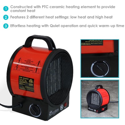 Portable Red Ceramic Electric Space Heater with Auto Shut-Off