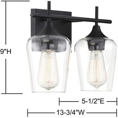 Matte Black and Clear Glass 2-Light Vanity Fixture